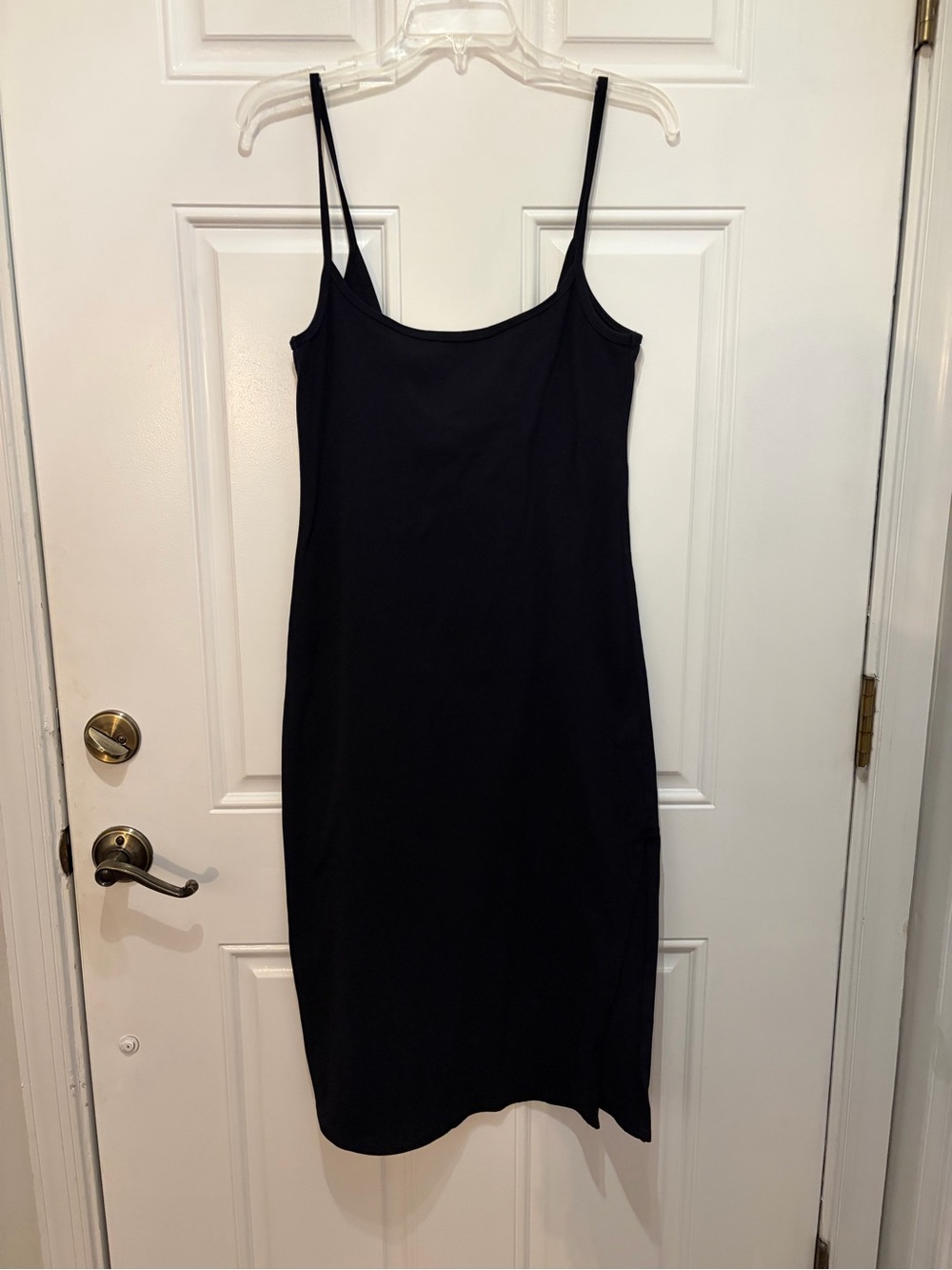 Black Spaghetti-Strap Ribbed Midi Dress